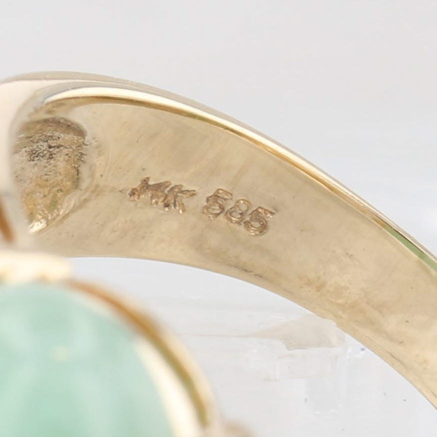 Light Gray Green Jadeite Jade Oval Cabochon Ring 14k Gold Greek Key Pattern Size 6.25