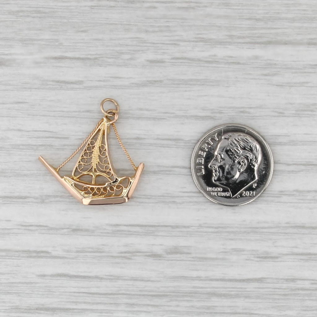 Handmade Vintage Filigree Sailboat Charm 18k Yellow Pendant