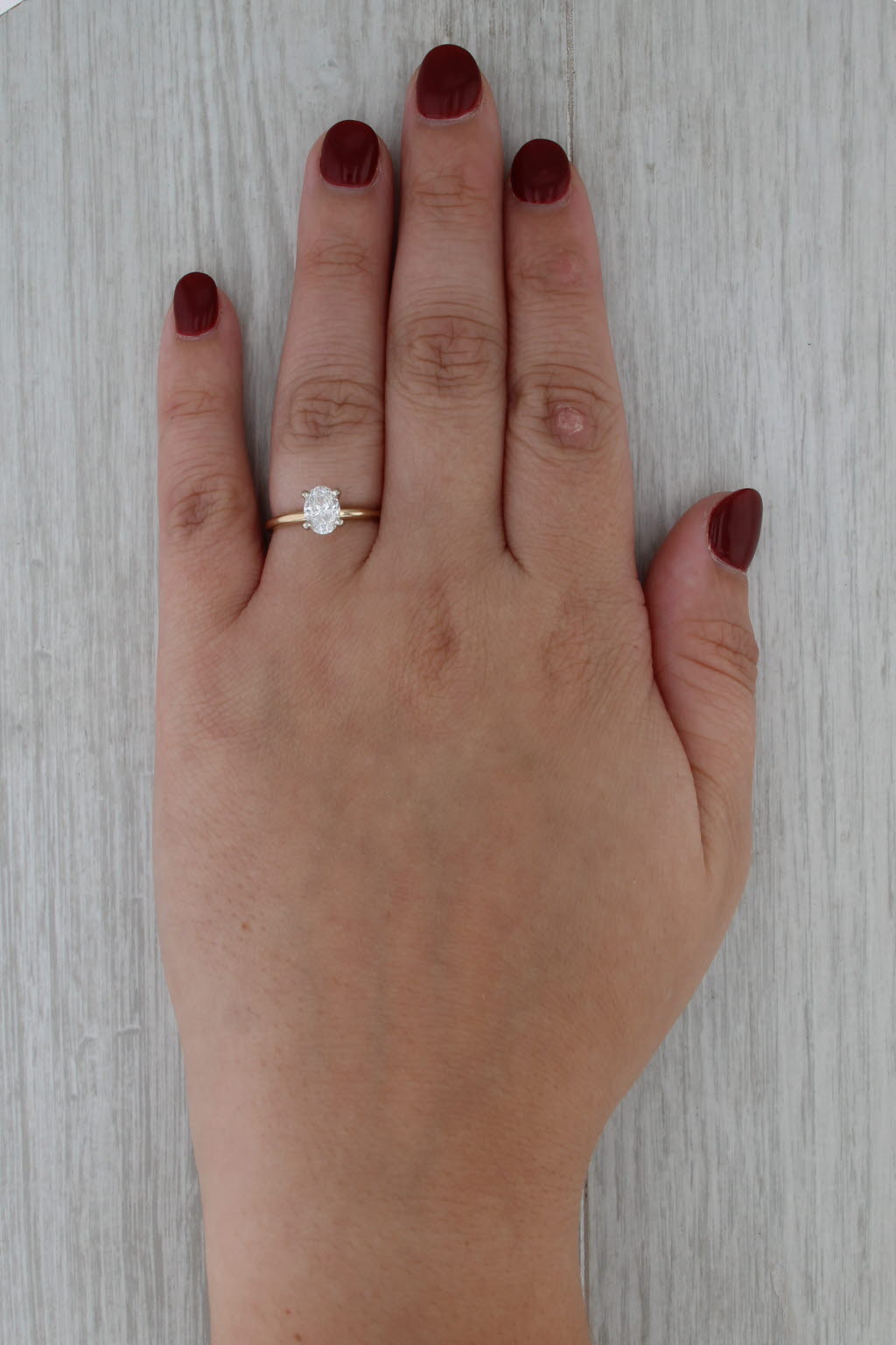0.90ct Diamond Oval Solitaire Engagement Ring 14k White Yellow Gold Size 6 GIA