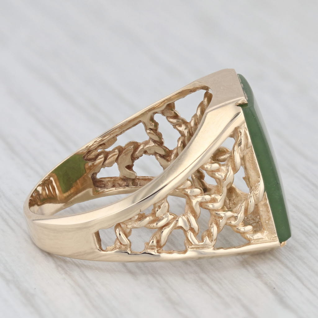 Light Gray Green Nephrite Jade Ring 10k Yellow Gold Size 10 Men's Signet