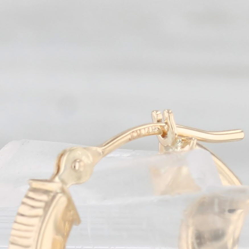 Light Gray Small Beveled Hoop Earrings 14k Yellow Gold Snap Top Round Hoops
