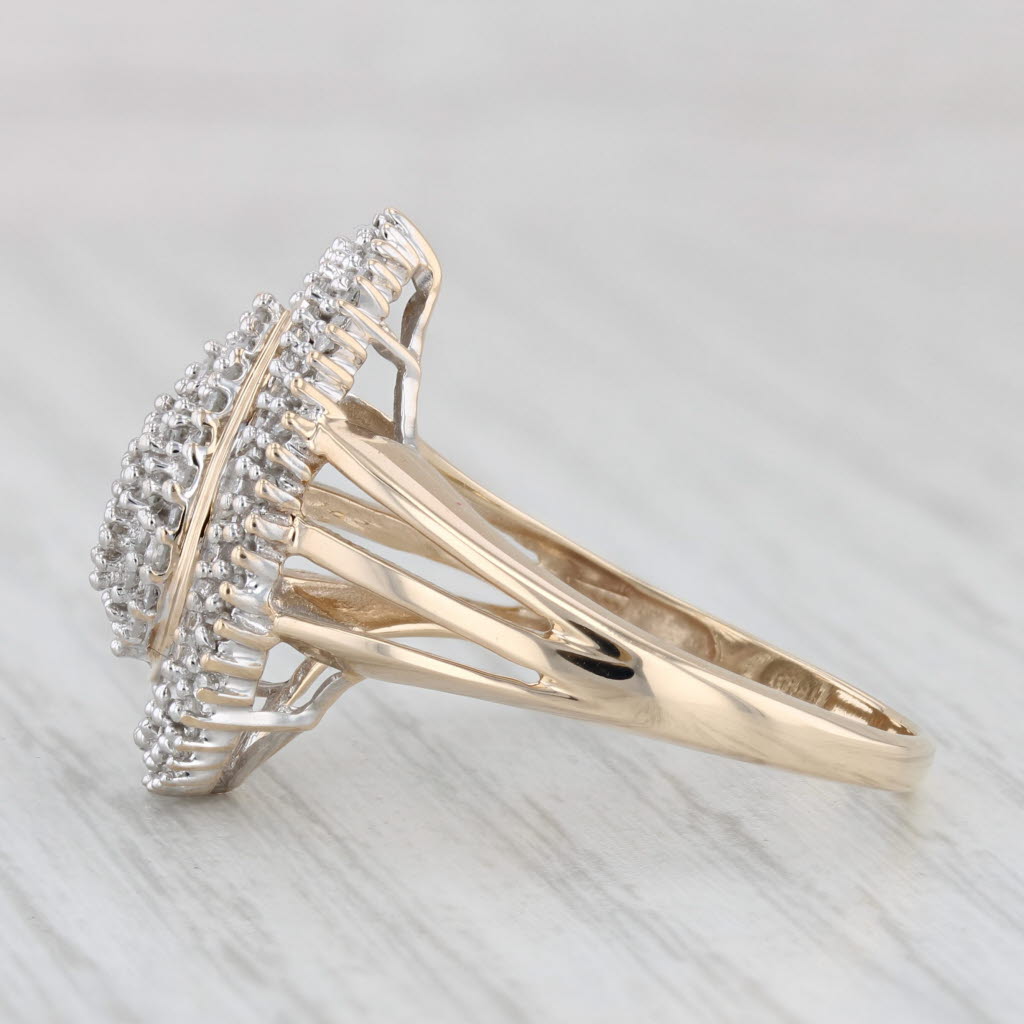 Light Gray Diamond Cluster Teardrop Ring 10k Yellow Gold Size 9.75