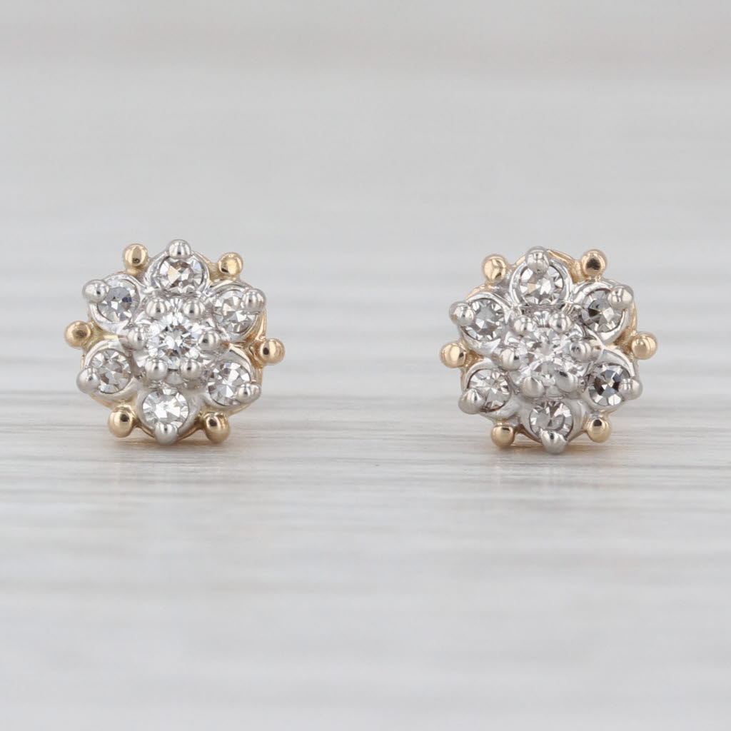 0.18ctw Diamond Flower Stud Earrings 14k Yellow Gold Floral Studs