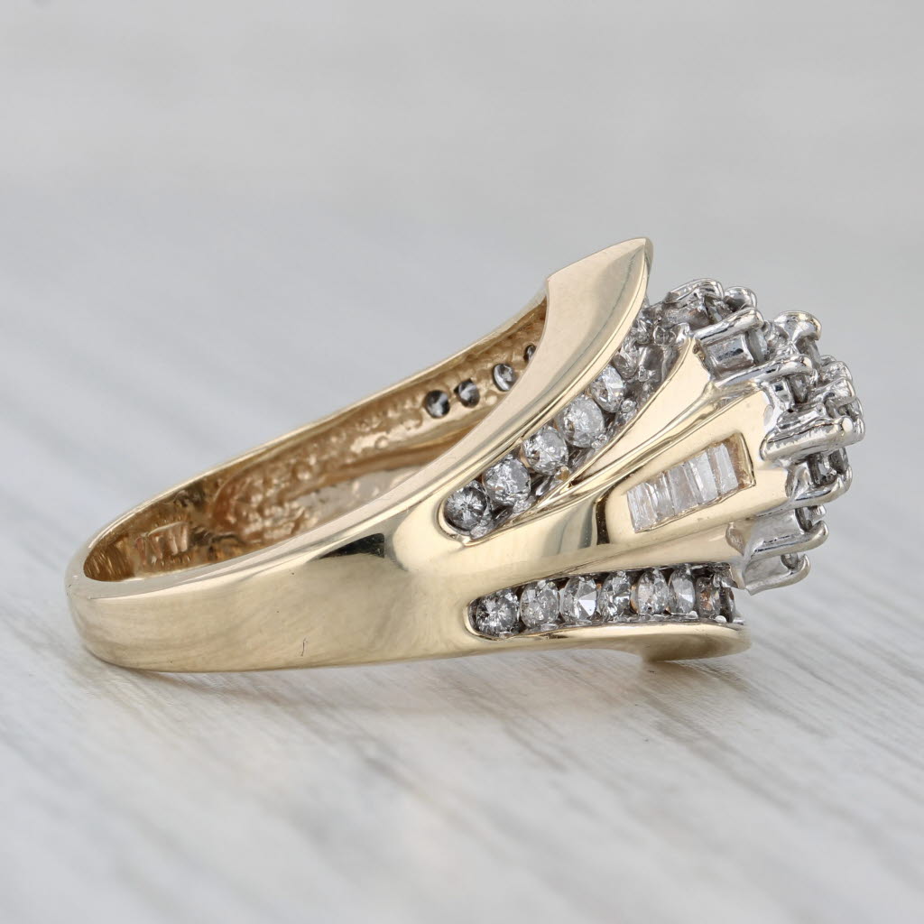 Gray 1.31ctw Diamond Cluster Bridal Set Engagement Ring 10k Yellow Gold size 7.5