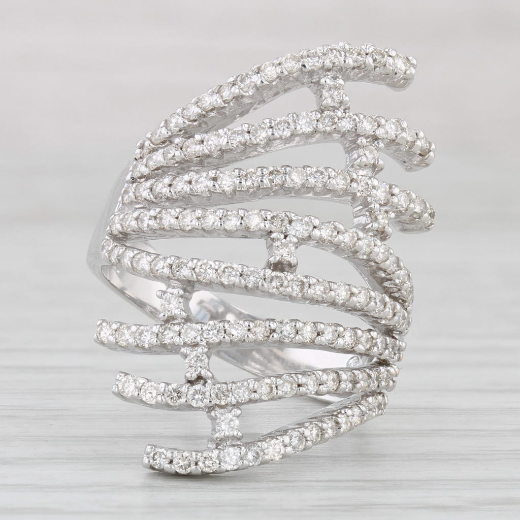 Light Gray 1.30ctw Diamond Bypass Ring 18k White Gold Size 8 Cocktail