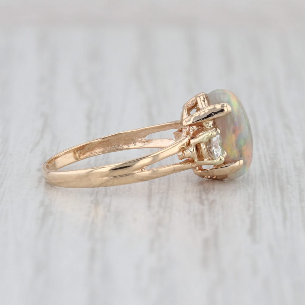 Oval Cabochon Opal Diamond Ring 14k Yellow Gold Size 6.25