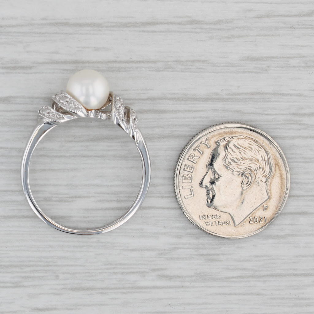 Gray Cultured Pearl Diamond Ring 10k White Gold Size 7