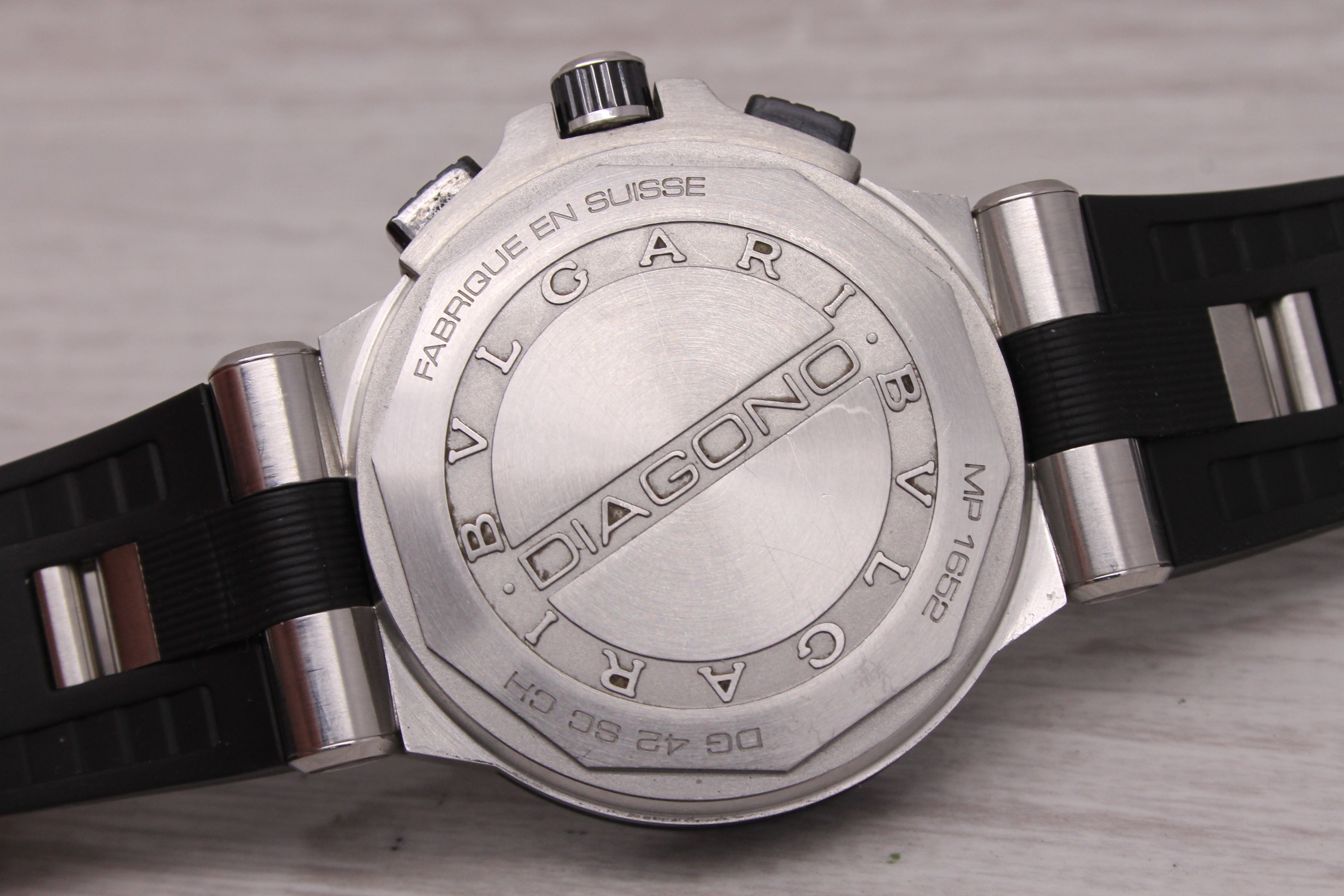 Dark Gray Bvlgari Diagono Mens 42mm Steel Automatic Chronograph Watch Box Card Manuals