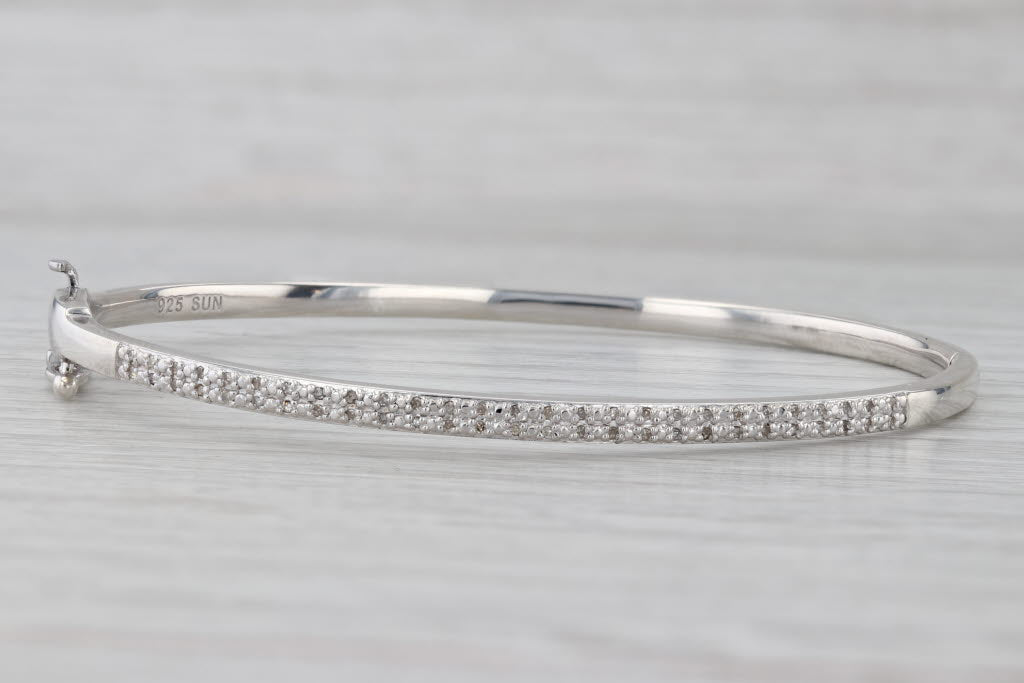 Gray 0.18ctw Diamond Bangle Bracelet Sterling Silver 7" 2.8mm