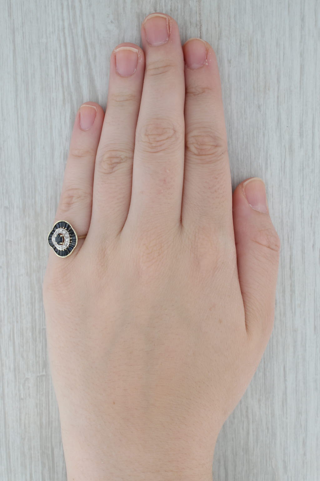 Dark Gray 1.12ctw Sapphire Diamond Halo Ring 14k Yellow Gold Size 6.75
