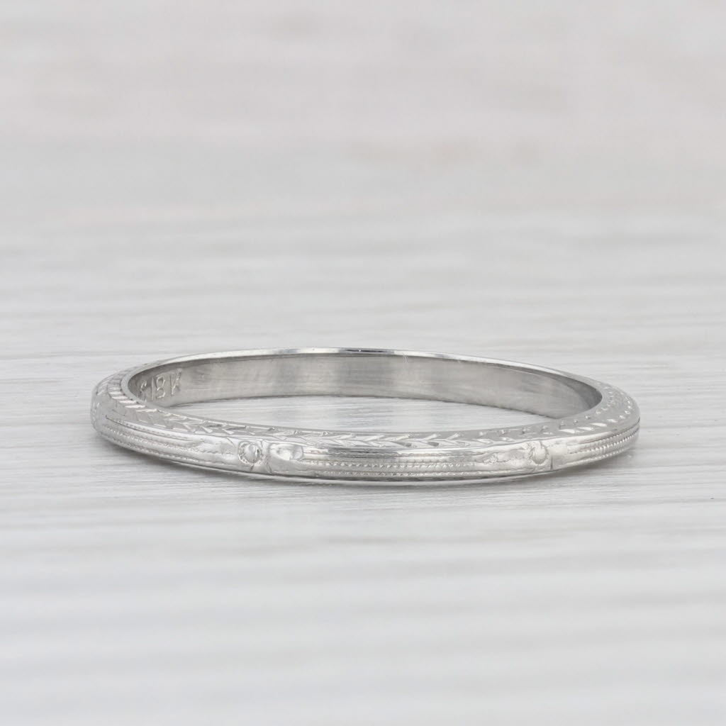 Light Gray Belais Art Deco Wheat Engraved Wedding Band 18k White Gold Size 8.25 Ring