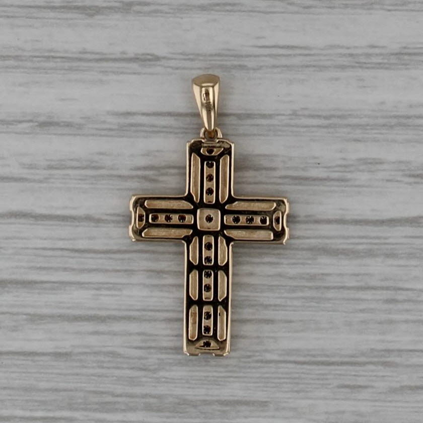 0.50ctw White Brown Diamond Cross Pendant 10k Yellow White Gold