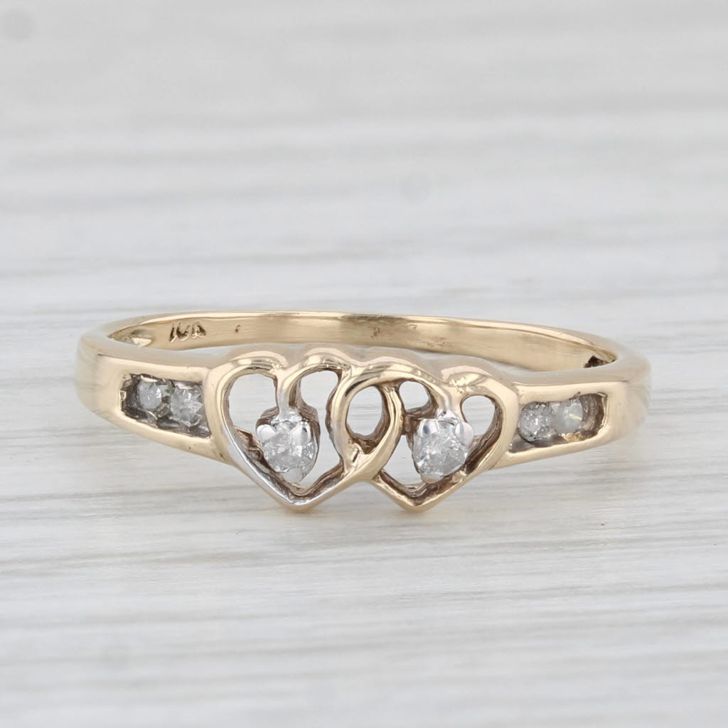 Light Gray Diamond Interlocking Hearts Ring 10k Yellow Gold Size 5 Anniversary Promise