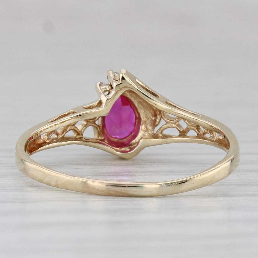 Gray 0.56ct Lab Created Pear Ruby Ring 10k Yellow Gold Size 9 Diamond Accents