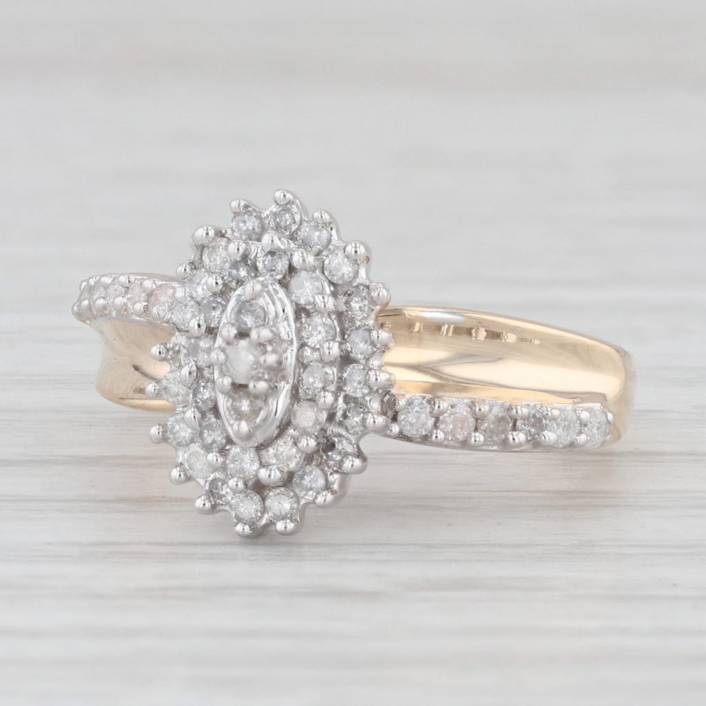 Light Gray 0.50ctw Diamond Cluster Halo Engagement Ring 10k Yellow Gold Size 7.25
