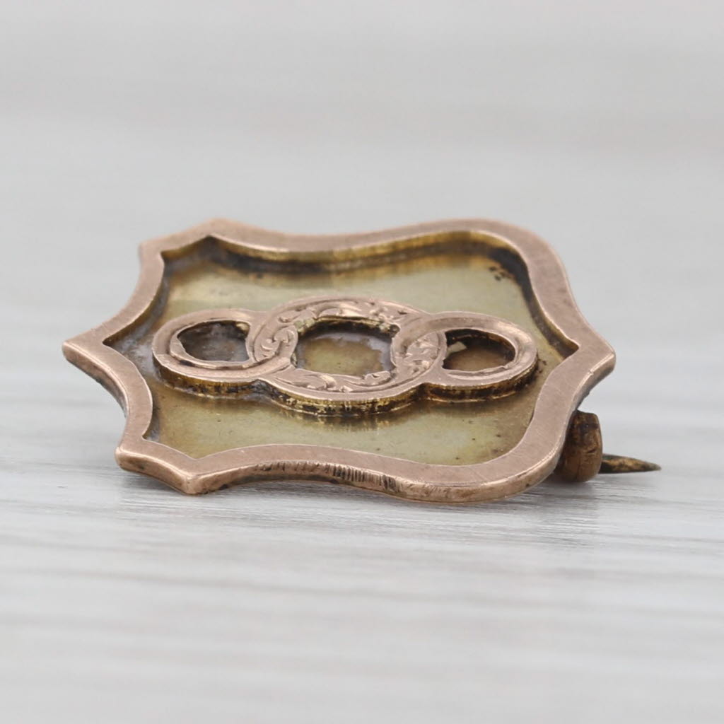 Gray Odd Fellows 3 Ring Shield Pin 10k Yellow Rose Gold 1800s Antique