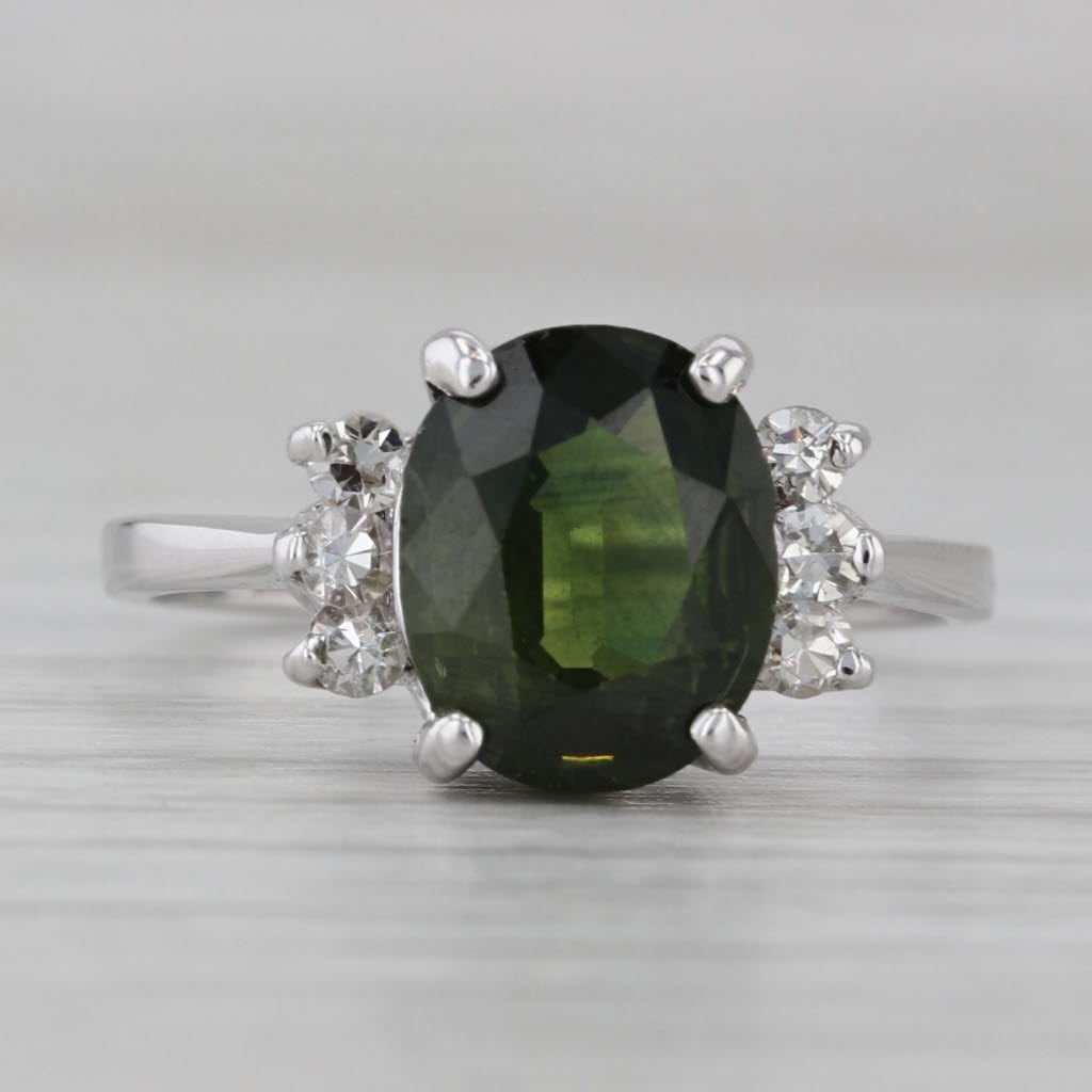 Gray 3.20ctw Oval Green Tourmaline Diamond Ring 14k White Gold Size 7.5