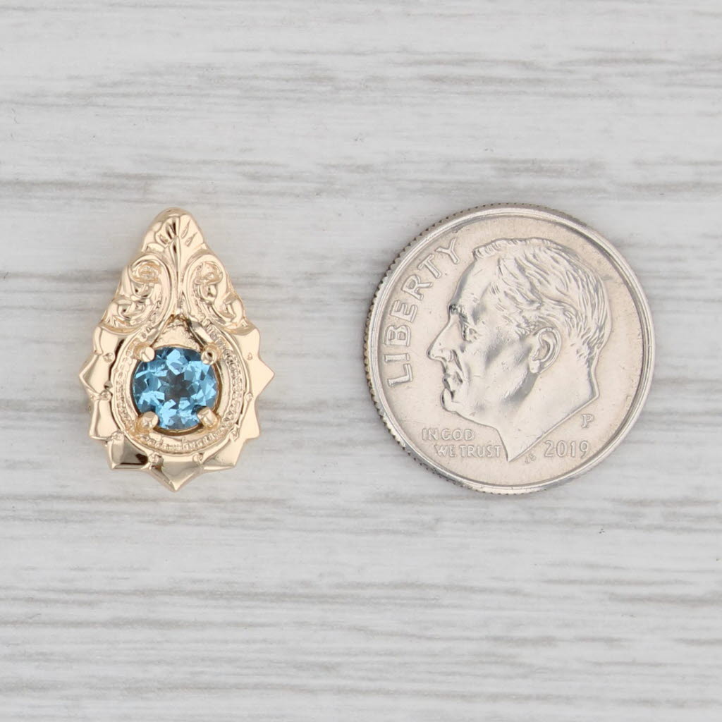 Light Gray Vintage 0.55ct Blue Topaz Slide Charm 14k Yellow Gold Teardrop