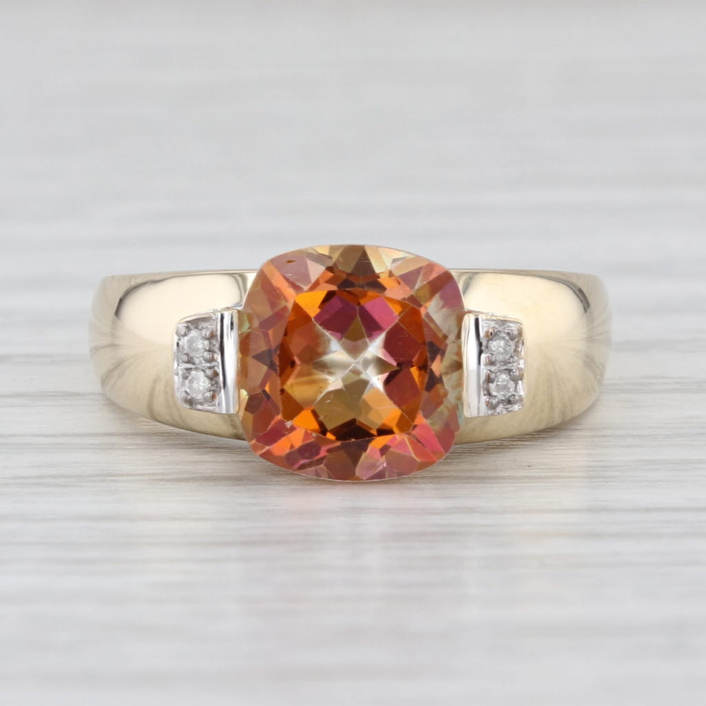 3.52ctw Orange Mystic Topaz Diamond Ring 14k Yellow Gold Size 7.25