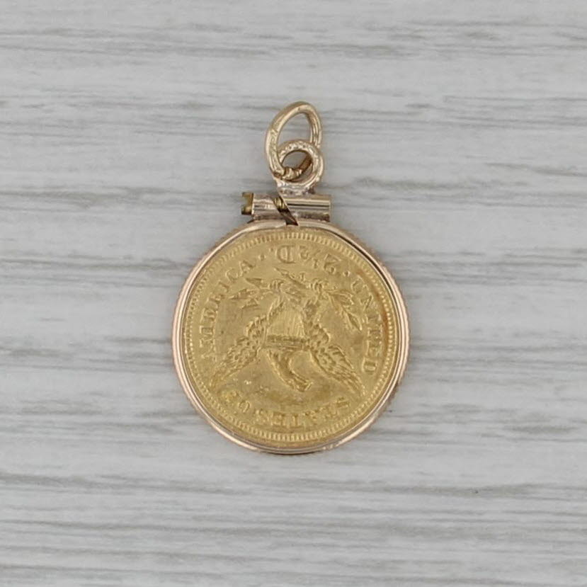 1851 1/20 oz American Gold Eagle Coin Pendant 14k 900 Gold 2.5 Dollar Liberty