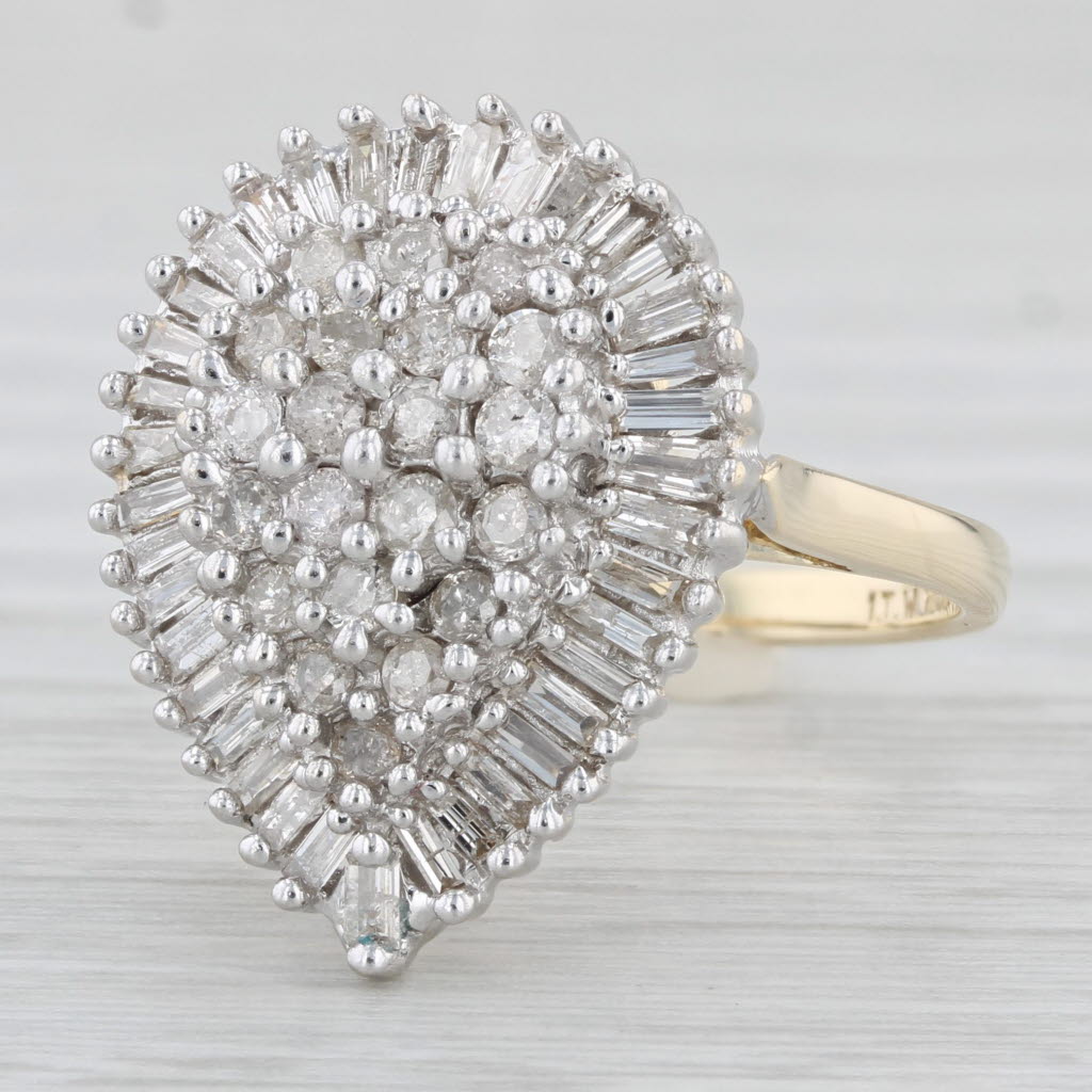 Light Gray 0.72ctw Diamond Cluster Teardrop Ring 10k Yellow Gold Size 7.25 Cocktail