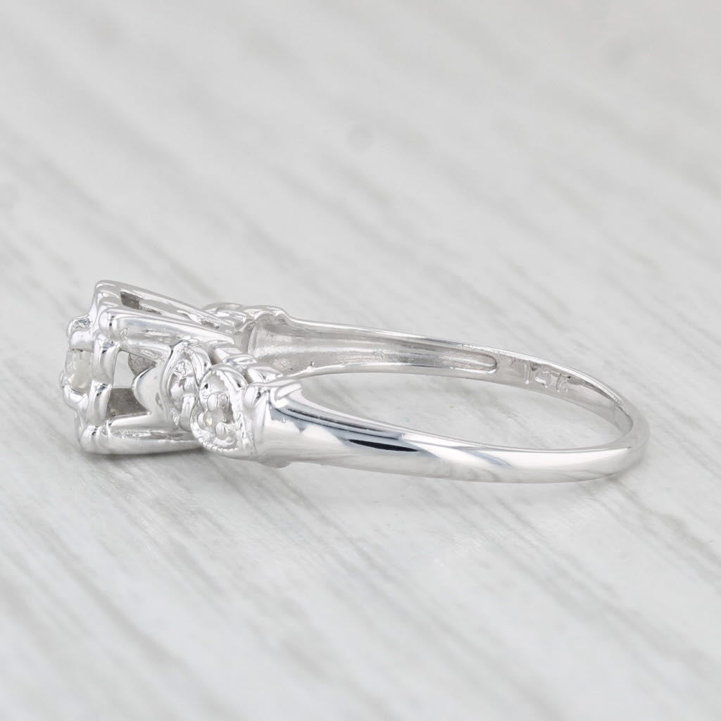 Light Gray Vintage Diamond Engagement Ring 14k White Gold Size 5.75 Heart Accents