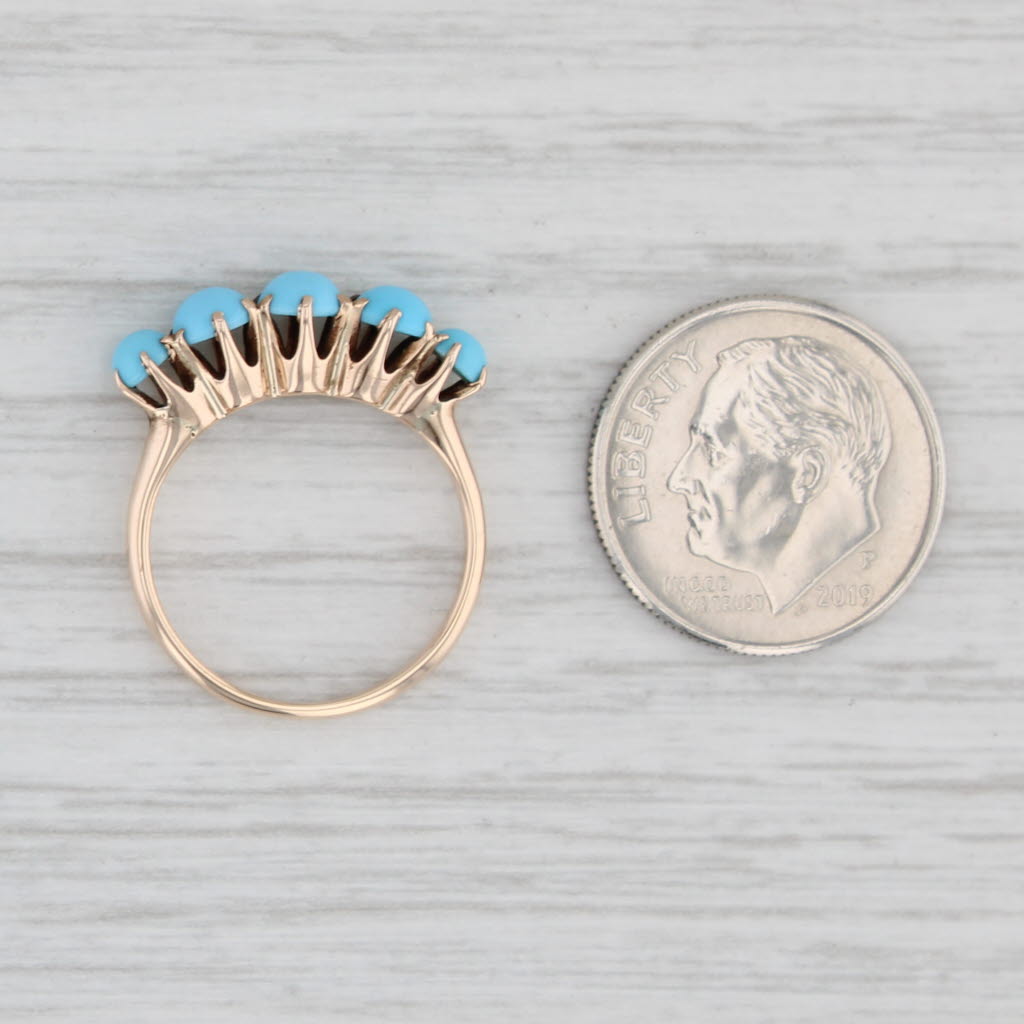 Light Gray Antique Blue Glass Ring 10k Yellow Gold Size 4.5 Stackable