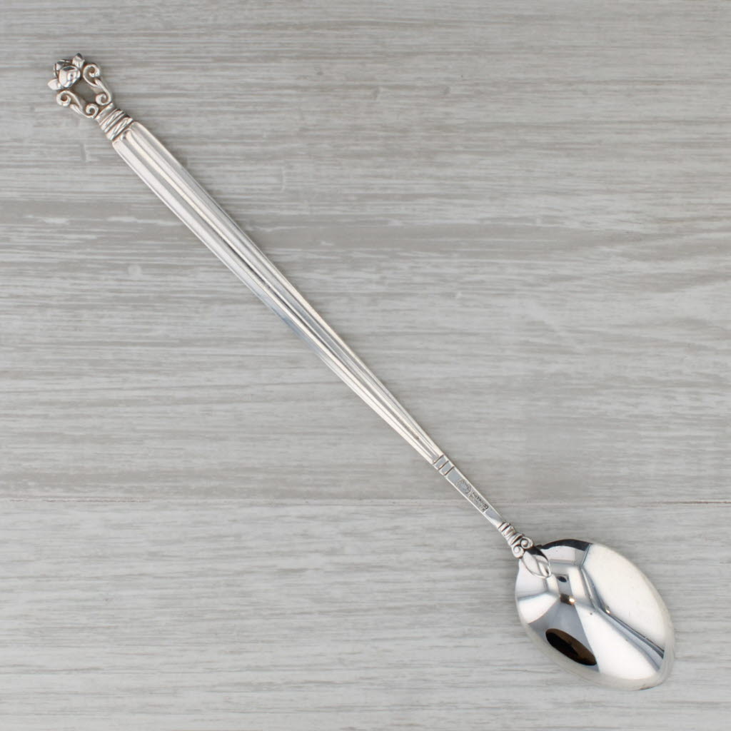 Dark Gray Georg Jensen Denmark Acorn Long Handle Teaspoon Sterling Silver 7 3/8" Flatware