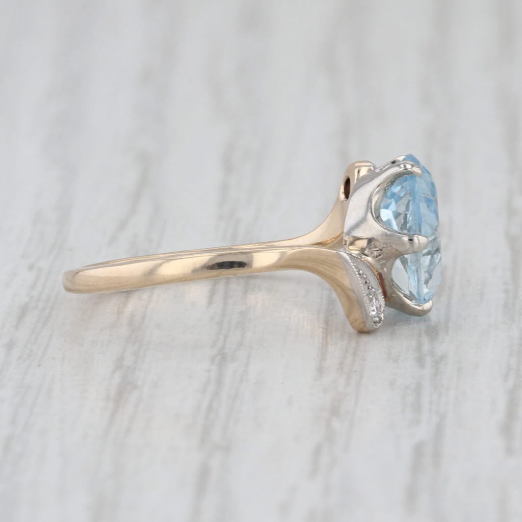 Vintage 2.28ctw Aquarmarine Diamond Bypass Ring 10k Yellow Gold Size 6