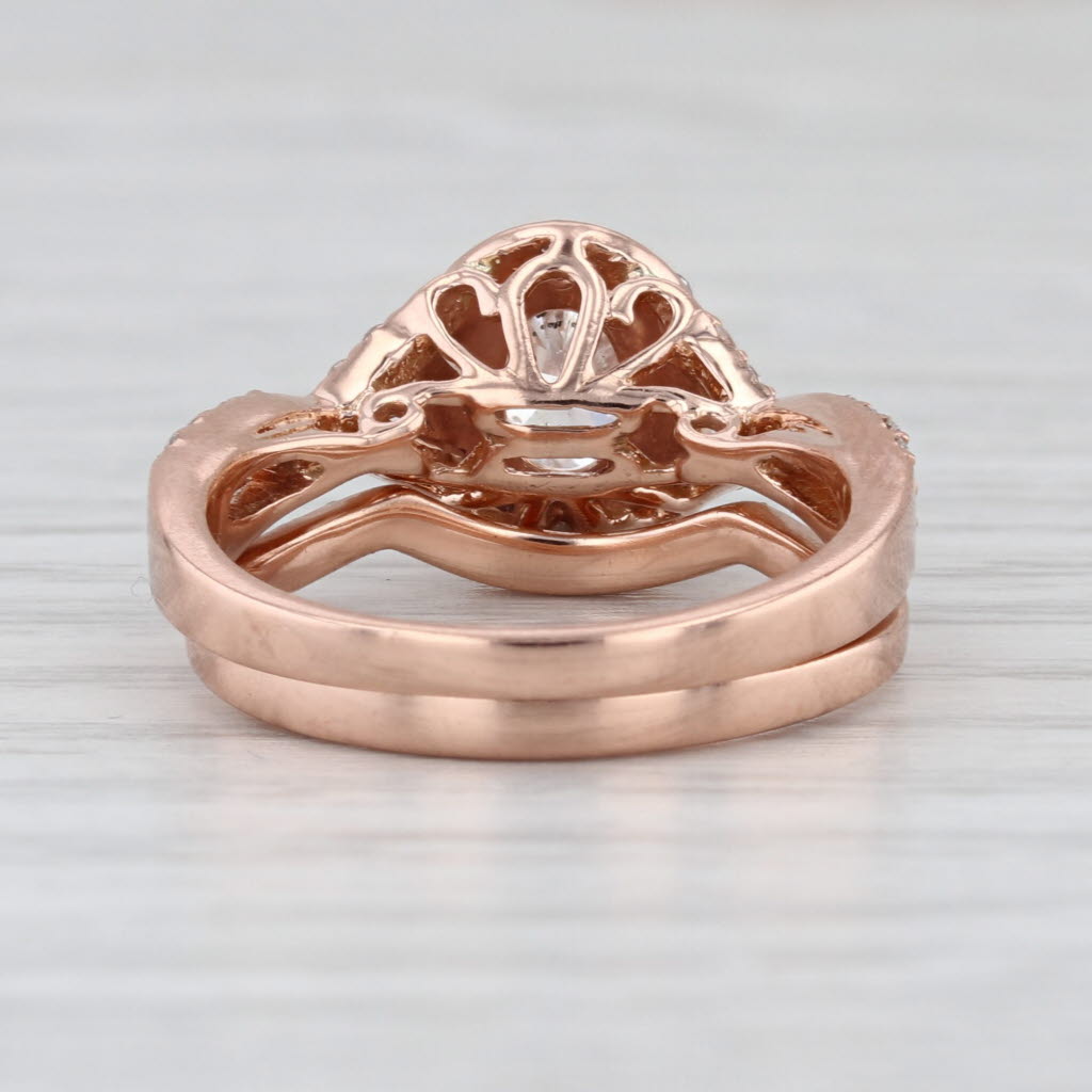 1.58ctw Oval Halo Engagement Ring Wedding Band Bridal Set 14k Rose Gold Size 7