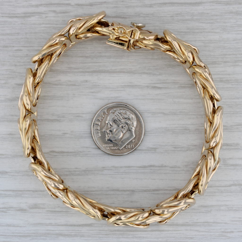 Dark Gray 6.75" Byzantine Bracelet 14k Yellow Gold Statement 17mm