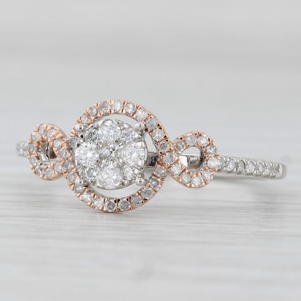 Light Gray 0.28ctw Diamond Cluster Engagement Ring 10k White Rose Gold Size 7.75