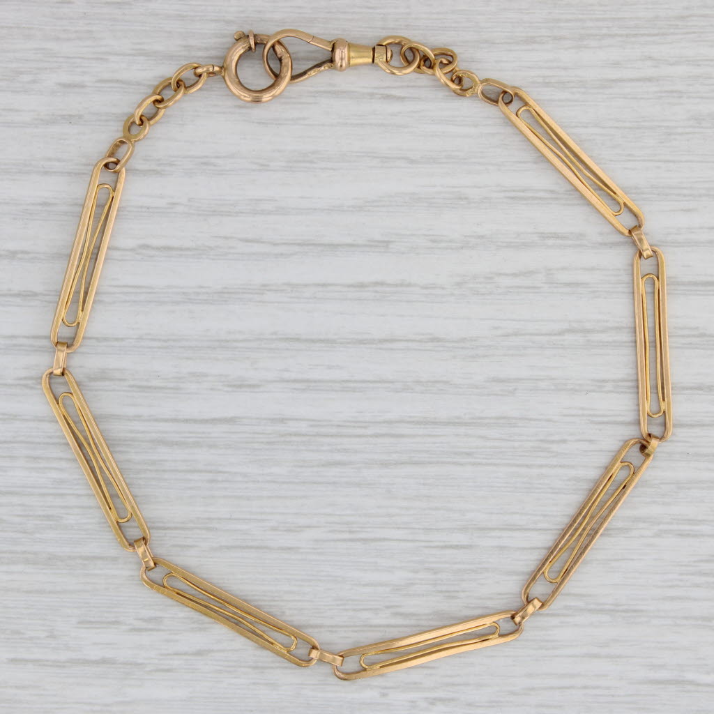 Gray Antique Trombone Oval Link Watch Chain 20k Yellow Gold 11": 4.7mm