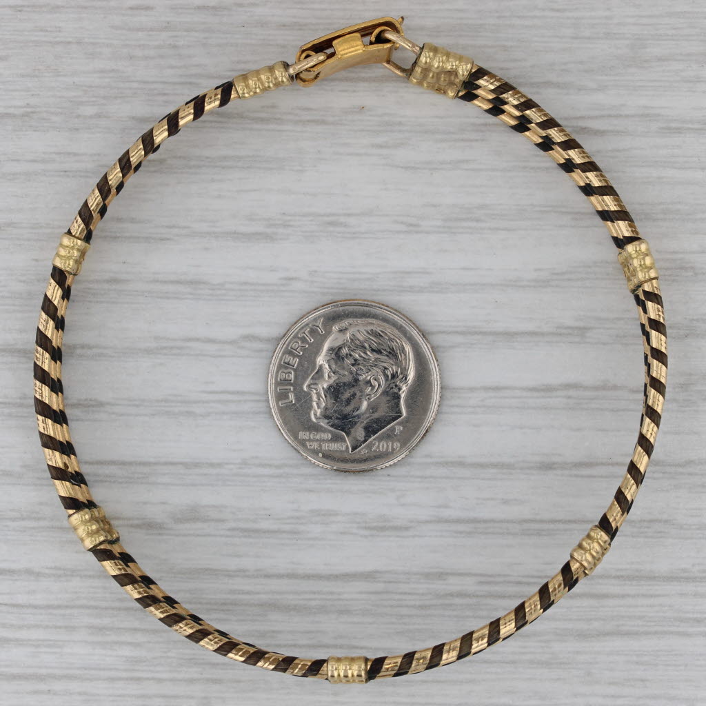 Dark Gray Antique Elephant Hair Bracelet Gold Filled Layered 3-Strand Bracelet 7.25"
