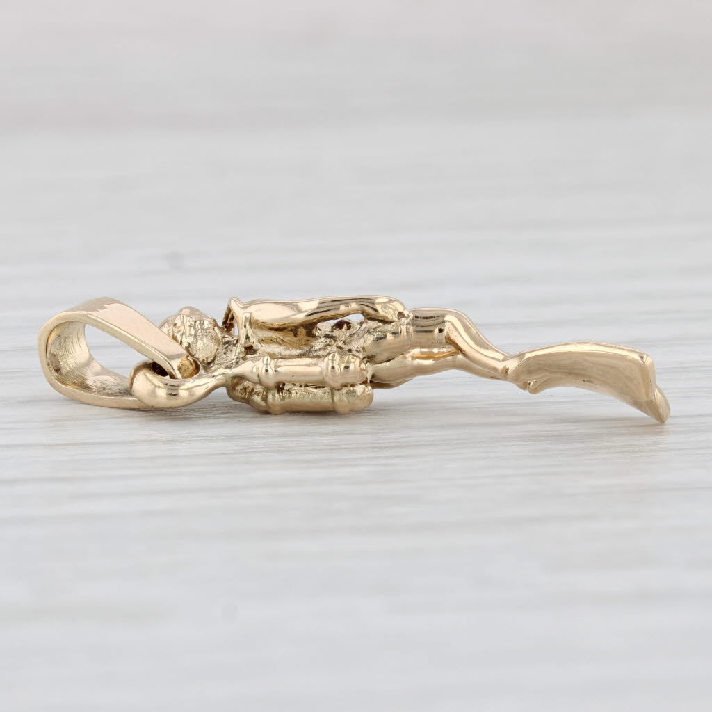 Light Gray Scuba Diver Pendant 14k Yellow Gold 3D Figural Nautical