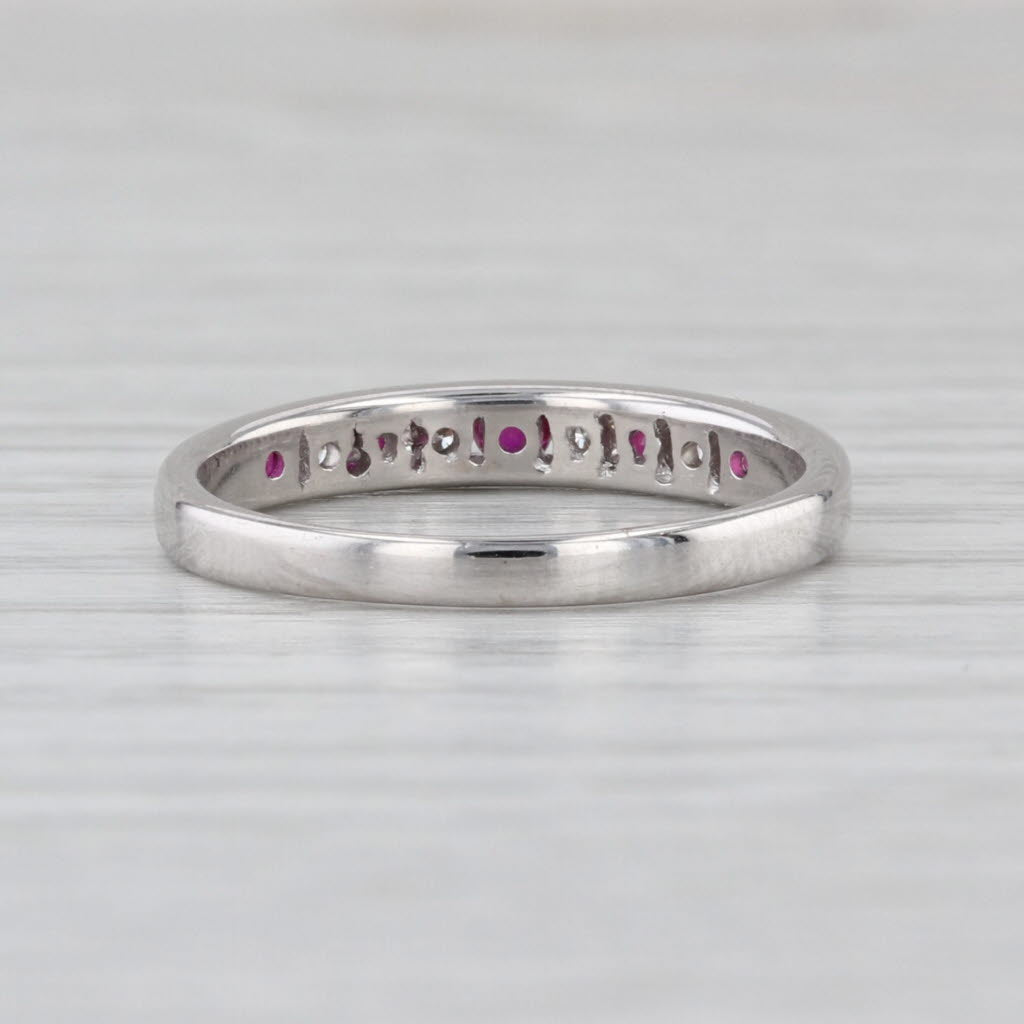 0.40ctw Diamond Ruby Wedding Band 14k White Gold Size 6.5 Stackable Wedding Band