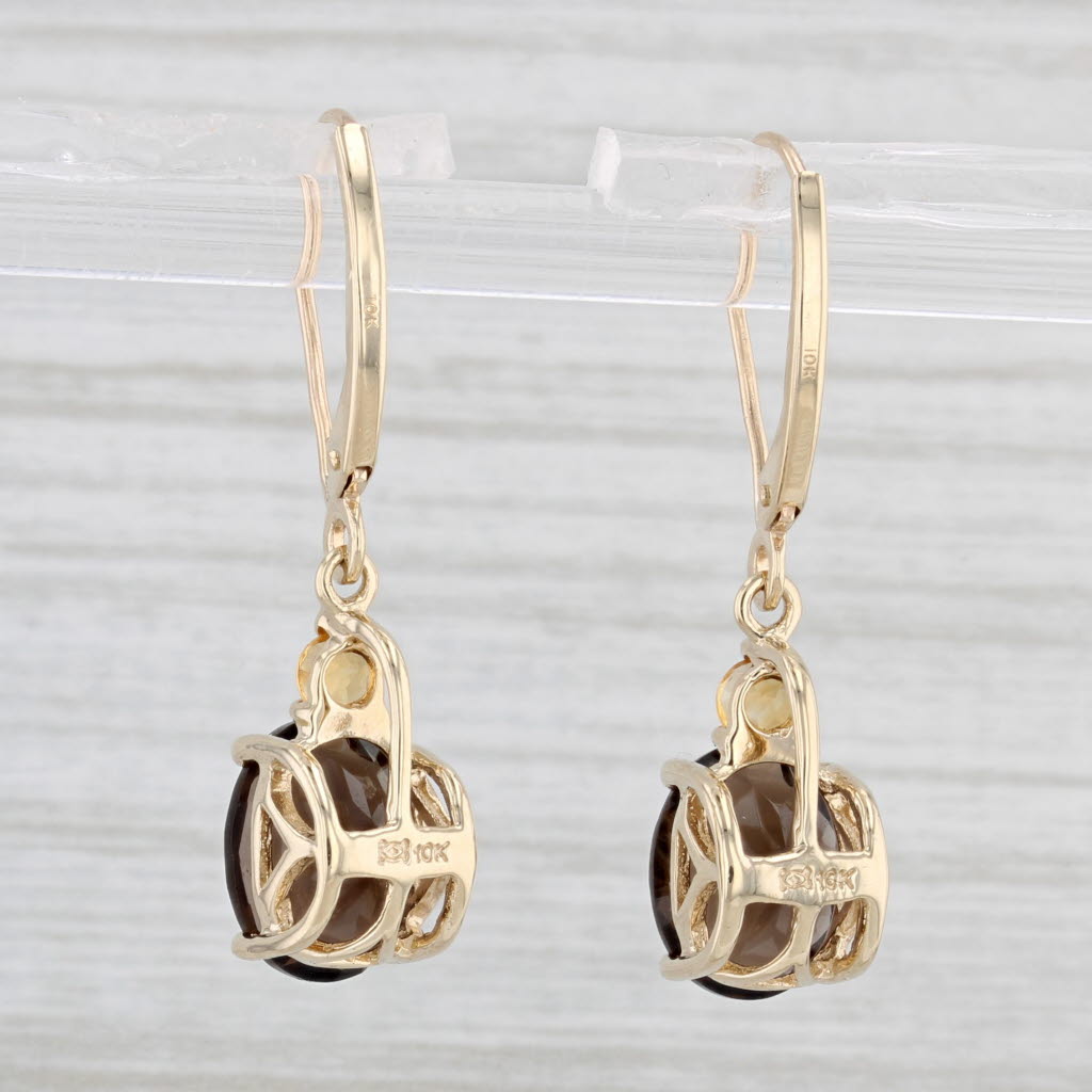 Light Gray 3.70ctw Smoky Quartz Citrine Dangle Earrings 10k Yellow Gold Lever Backs