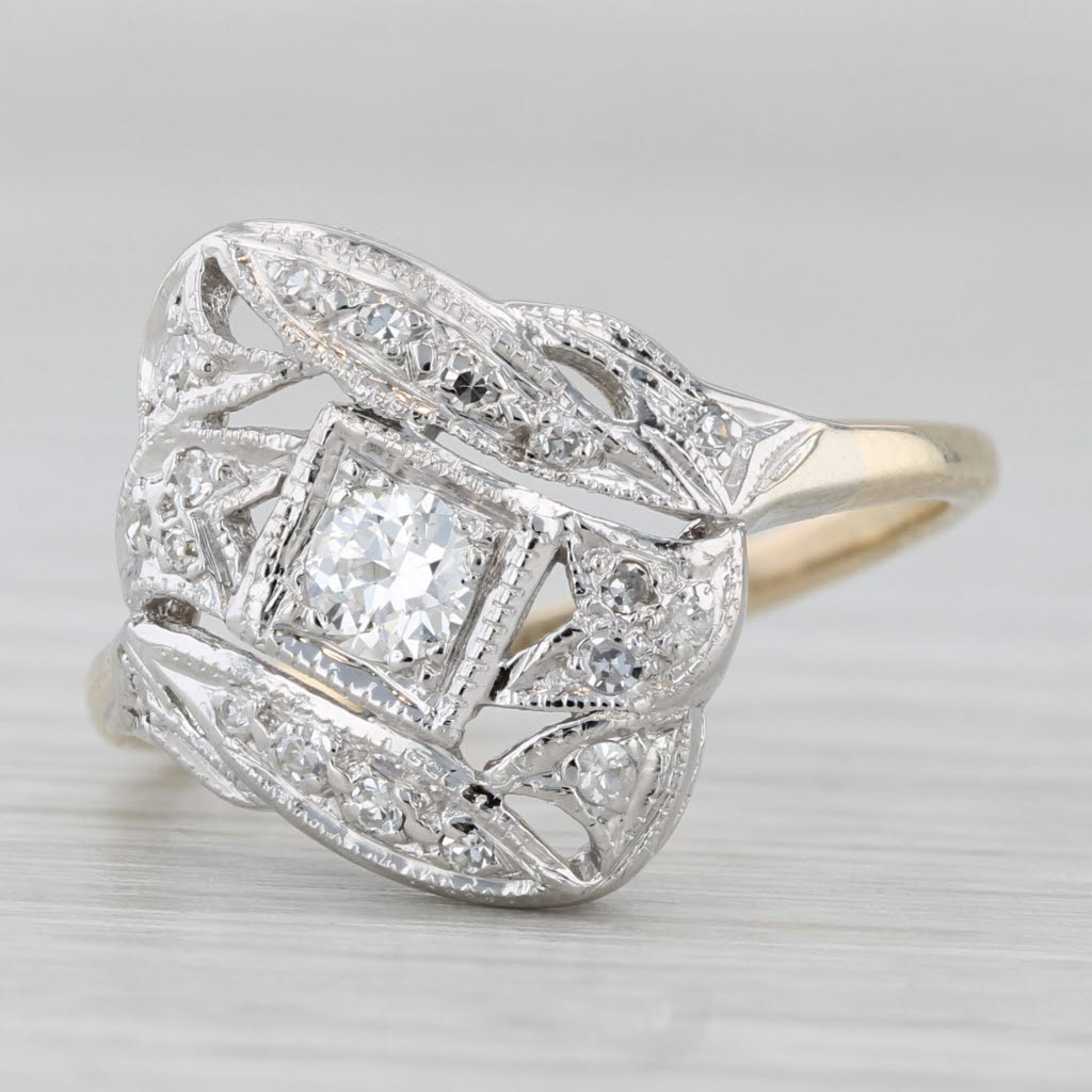 Gray Vintage 0.24ctw Diamond Ring 14k White Yellow Gold Size 7.25