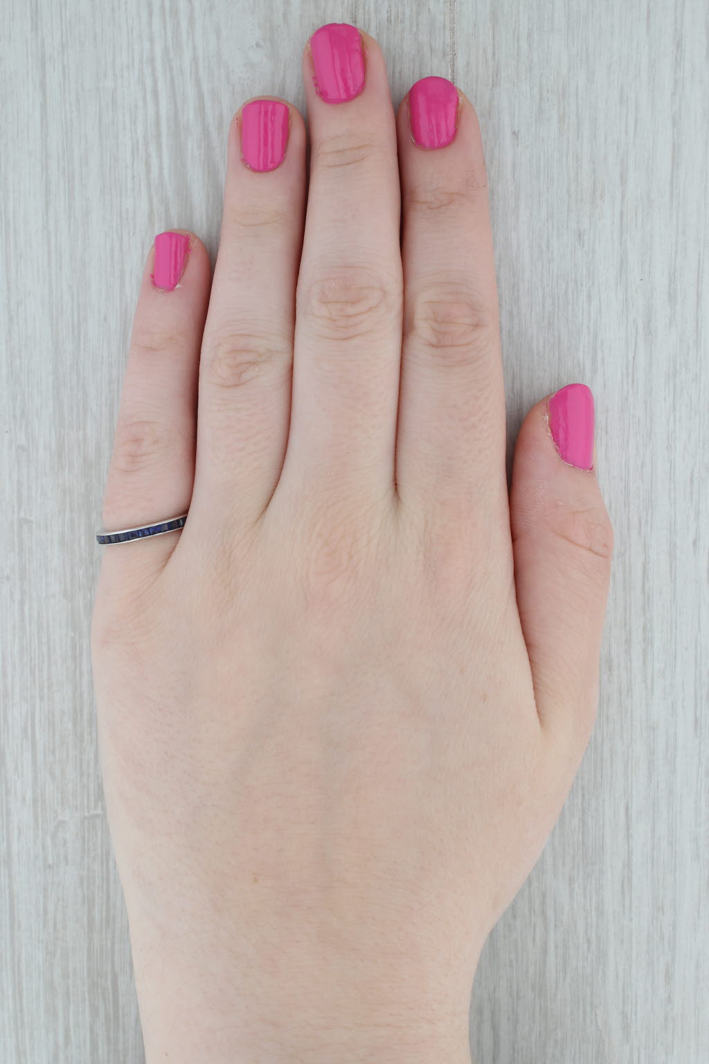 Gray Lab Created Blue Sapphire Eternity Band 14k White Gold Stackable Wedding Ring