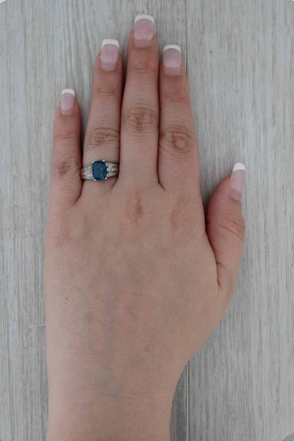 3.12ctw London Blue Topaz Diamond Ring 10k White Gold Size 6.75