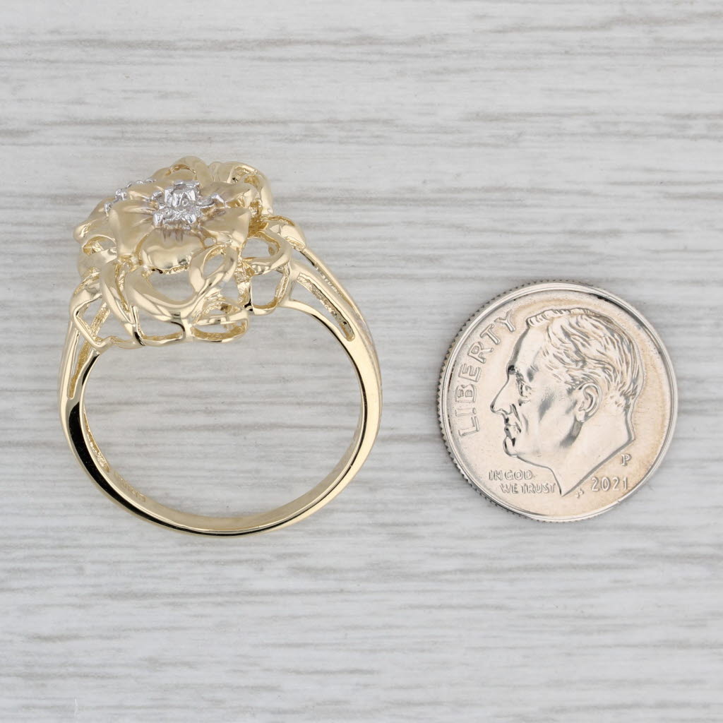 Gray Diamond Flower Ring 14k Yellow Gold Size 10.25 Statement Floral