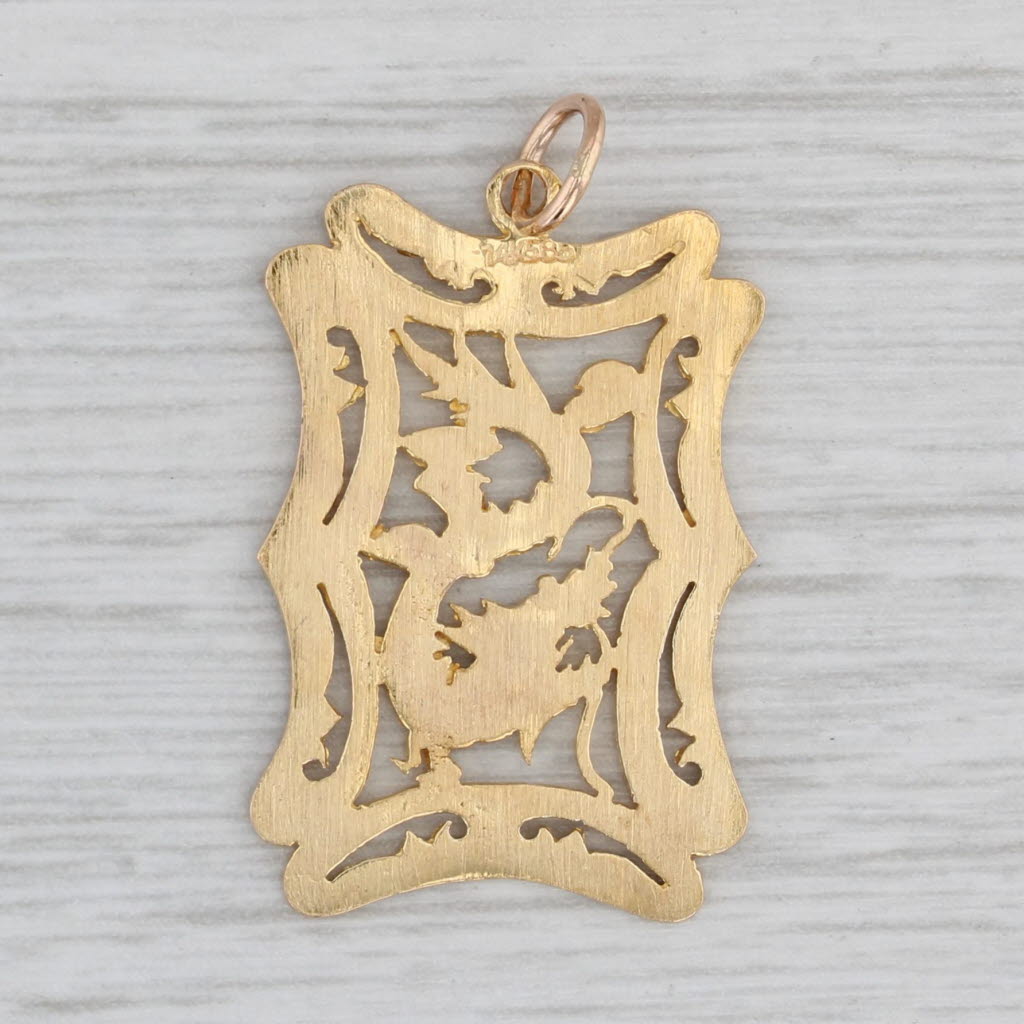 Gray Dragon Pendant 14k Yellow Gold Ornate Openwork Charm