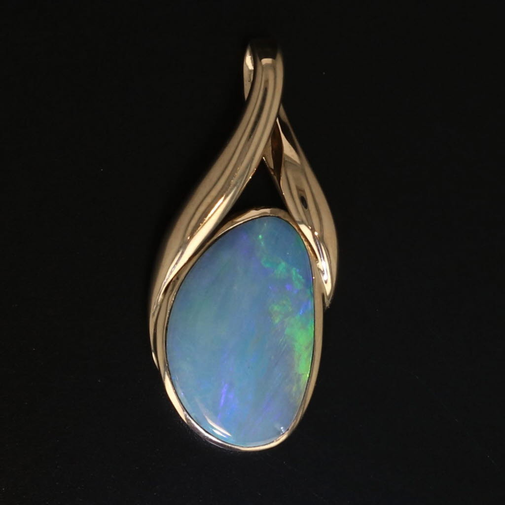 Black Multicolor Opal Doublet Pendant 14k Yellow Gold