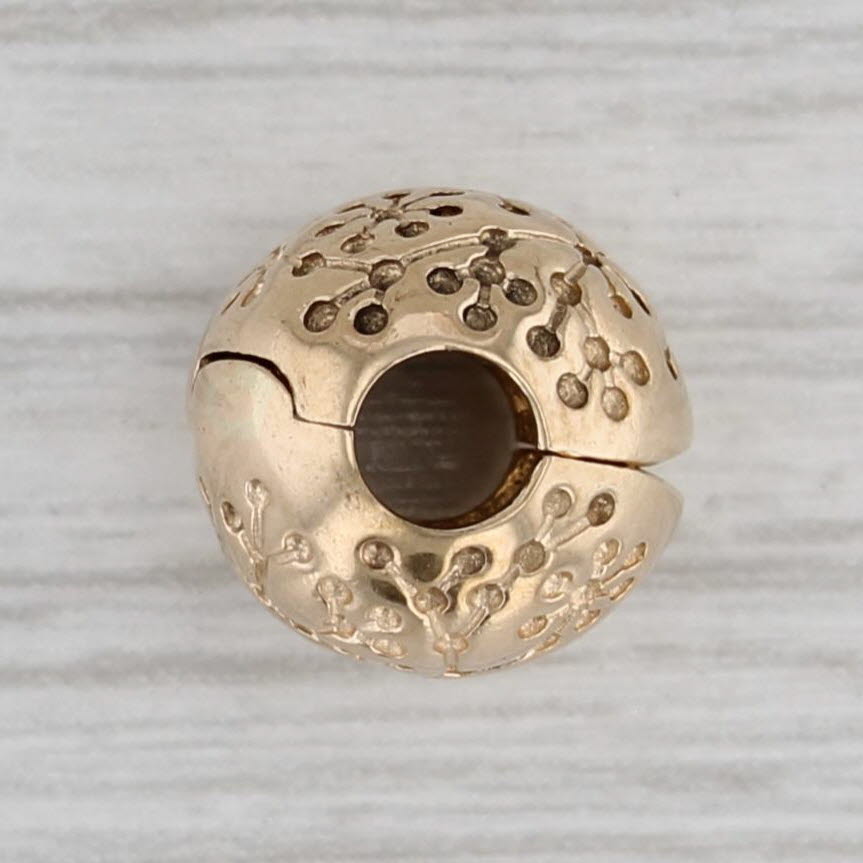 Gray Authentic Pandora Lucerne Floral Bead Clip 14k Yellow Gold Charm 750818