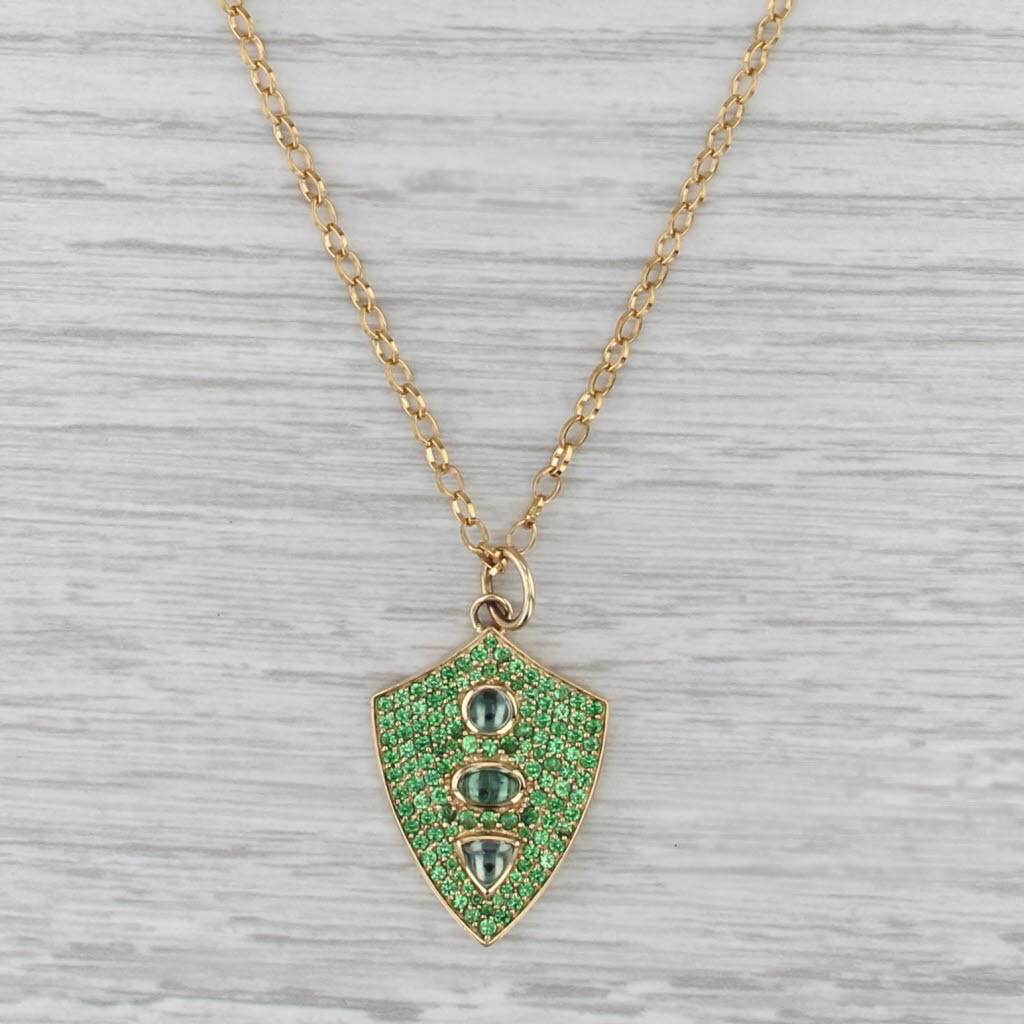 Monica KIosann Fearless Shield Pendant Necklace 18k Gold Tourmaline Garnet 18"
