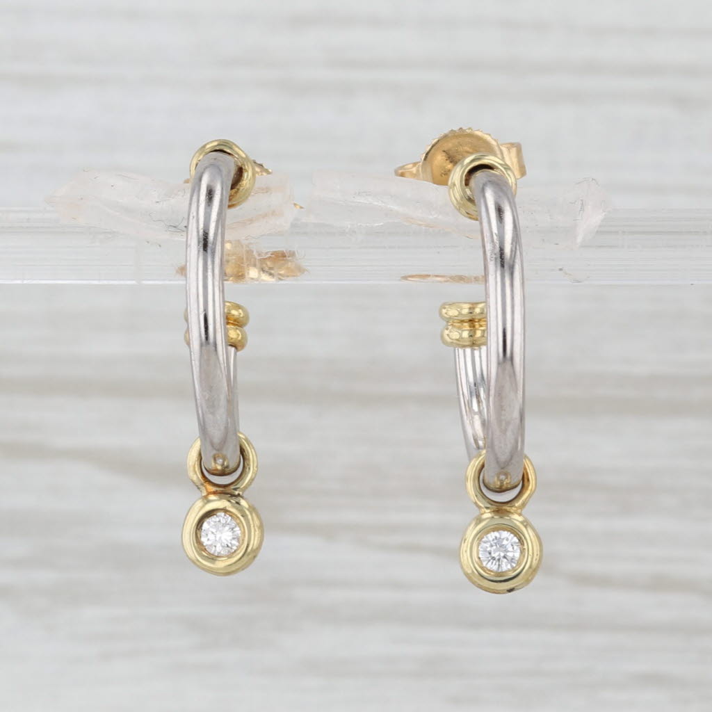 Light Gray Diamond Charm Hoop Earrings Platinum 18k Yellow Gold Rope Hoops