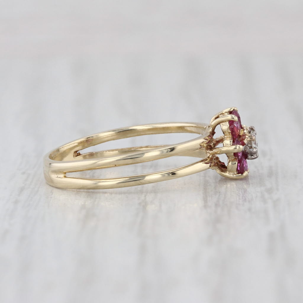0.39ctw Ruby Diamond Flower Ring 14k Yellow Gold Size 5.75