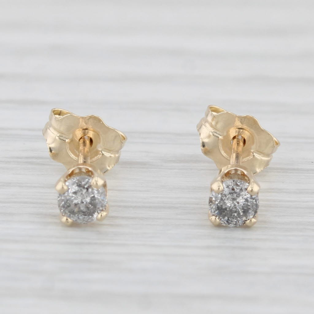Light Gray 0.24ctw Round Solitaire Stud Earrings 10k Yellow Gold