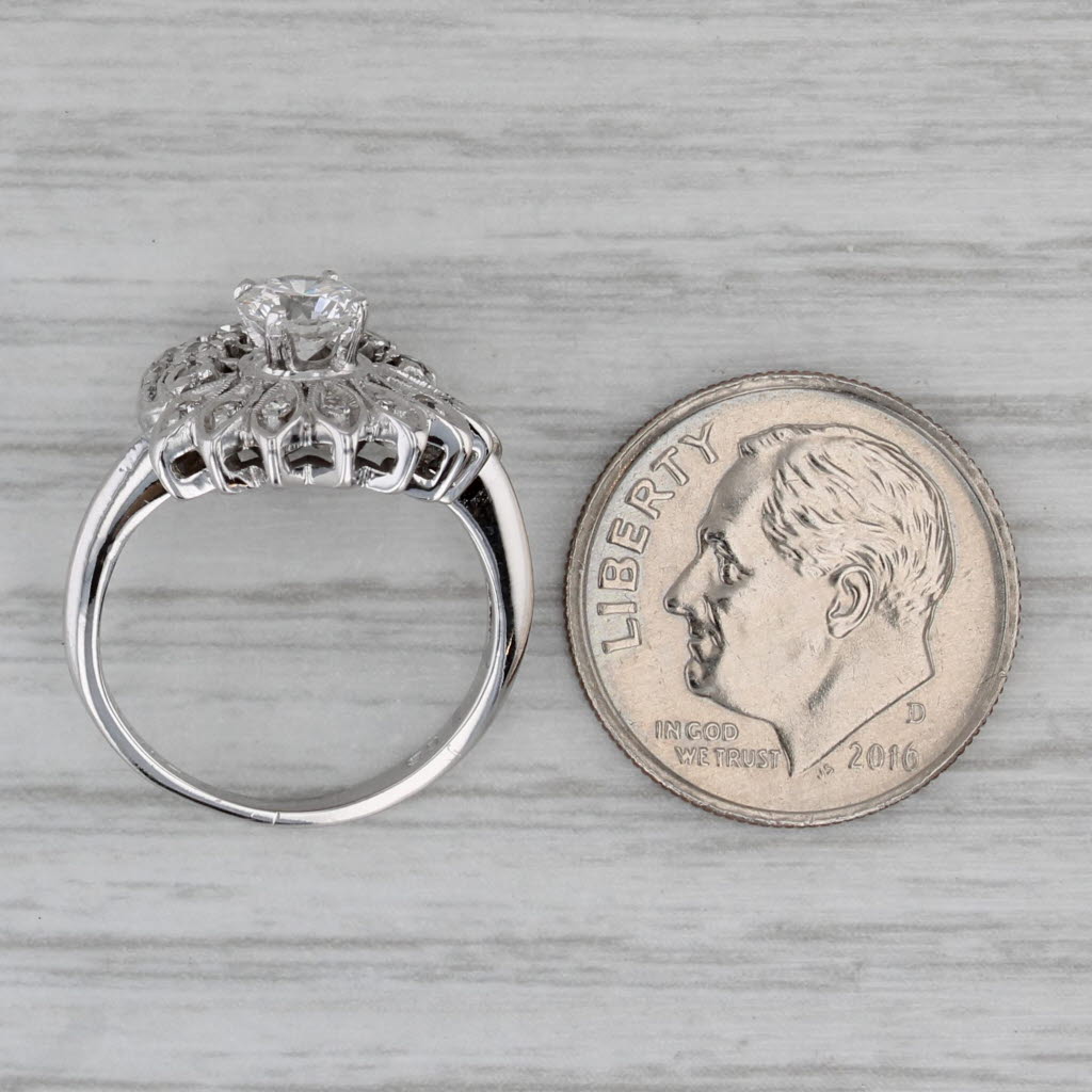 Gray Vintage 0.64ctw Round Diamond Flower Engagement Ring 14k White Gold Size 4