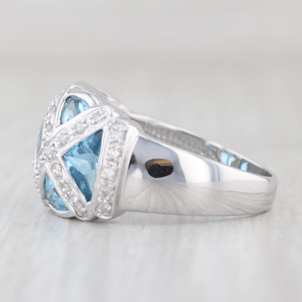 3.19ctw Blue Topaz Diamond Lattice Work Ring 10k White Gold Size 8 Cocktail